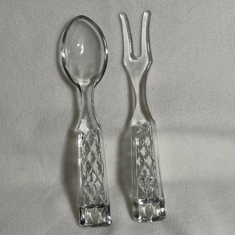 Vintage Anchor Hocking WEXFORD GLASS Fork and Spoon Salad Serving Set 9.75" EUC